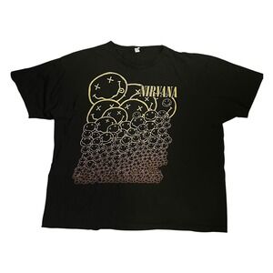 Nirvana‎ Smiley Face Graphic T-Shirt Mens XL Black Gold 2009 Tultex Band Tee